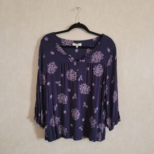 Skies Are Blue Floral Purple Flowy Top